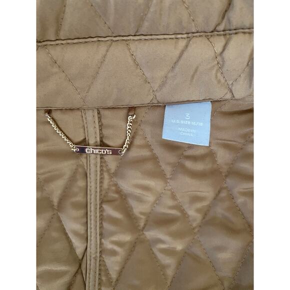 Chico's Quilted Midlength Jacket Neutral Tan Faux Leather Trim Size 3/US 16/18 - Picture 4 of 7
